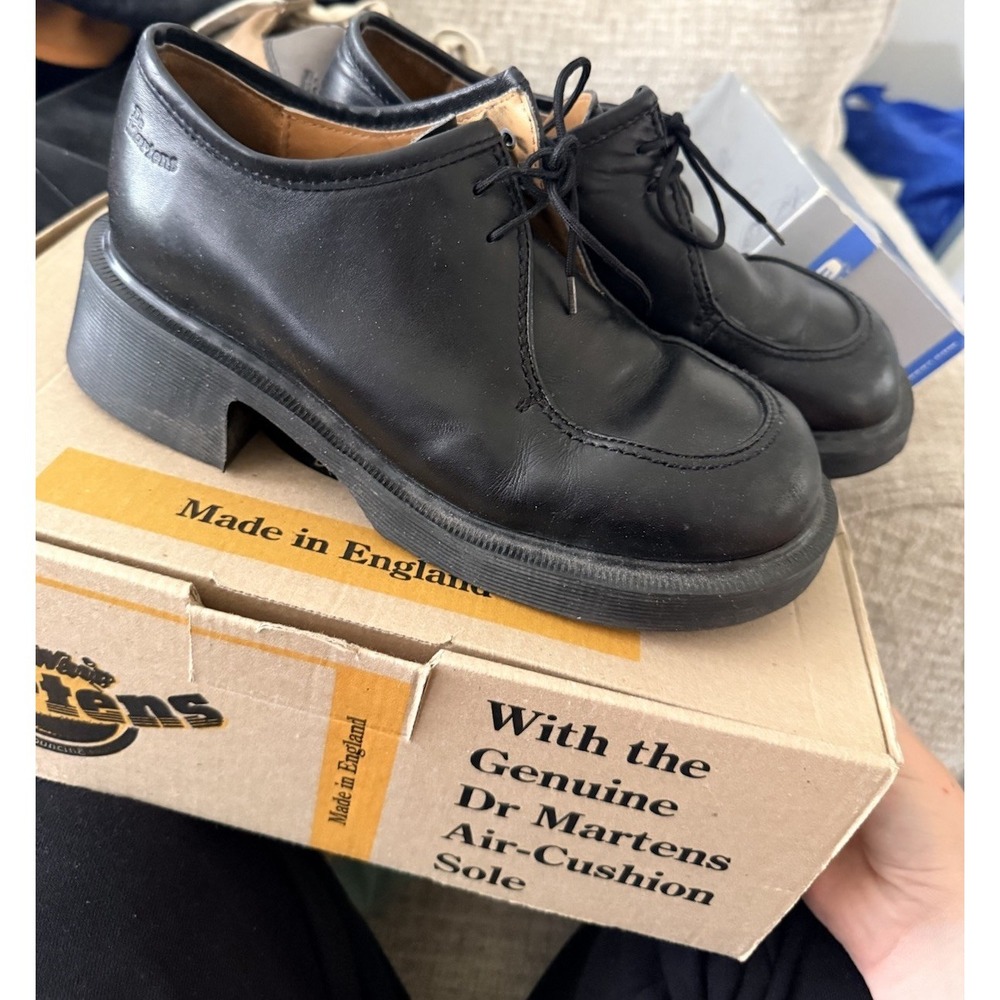 Vintage Doc Martens Black French Bound Gibson Shoe Made In England Women's Sz 7